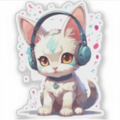 かわいい子猫とヘッドフォンチャーム シール (正面)
