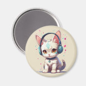 かわいい子猫とヘッドフォンチャーム マグネット (正面/裏面)