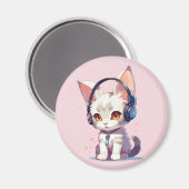 かわいい子猫とヘッドフォンチャーム マグネット (正面/裏面)