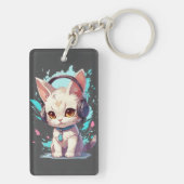 かわいい子猫とヘッドフォン魔法 キーホルダー (裏面)