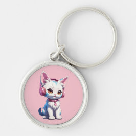 かわいい子猫とヘッドフォン魔法 キーホルダー