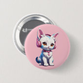 かわいい子猫とヘッドフォン魔法 缶バッジ (正面&裏面)