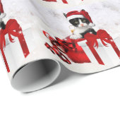 かわいい子猫とホリデーパッケージと雪 ラッピングペーパー (ロールコーナー)