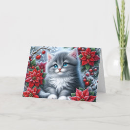 かわいい子猫とポインセチア シーズンカード