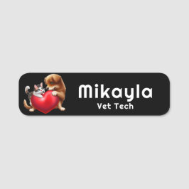 かわいい子猫と子犬とハート 名札