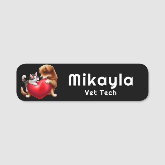 かわいい子猫と子犬とハート 名札 (正面)