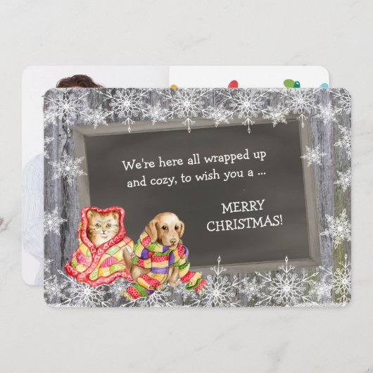 かわいい子猫と子犬の写真テンプレートクリスマス シーズンカード (正面/裏面)