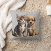 かわいい子猫と子犬 クッション (ブランケット)