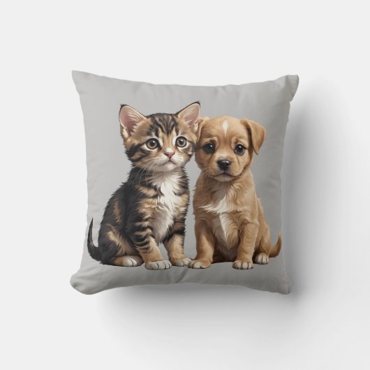 かわいい子猫と子犬 クッション (正面)