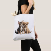 かわいい子猫と子犬 トートバッグ (クローズアップ)