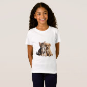 かわいい子猫と子犬 Tシャツ (正面フル)