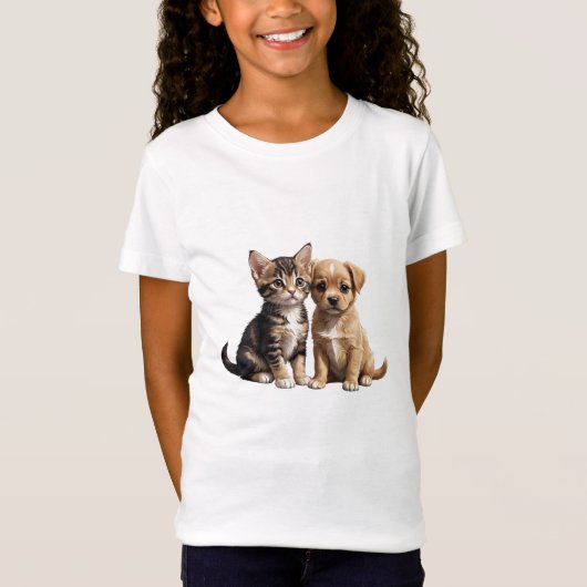 かわいい子猫と子犬 Tシャツ (正面)