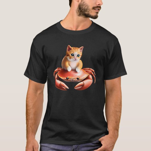 かわいい子猫と巨大カニ Tシャツ (正面)