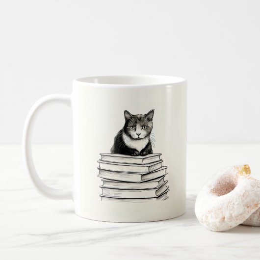 かわいい子猫と本のデザイン コーヒーマグカップ (ドーナツ)