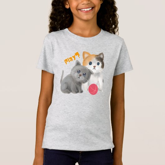 かわいい子猫と毛糸の玉 Tシャツ (正面)
