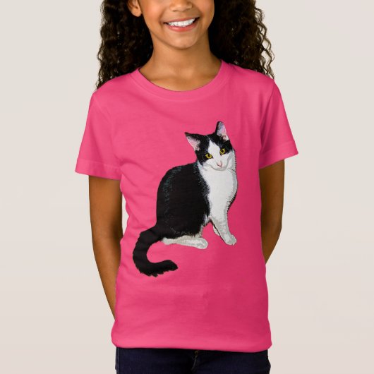 かわいい子猫と白黒 Tシャツ (正面)