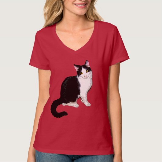 かわいい子猫と白黒 Tシャツ (正面)
