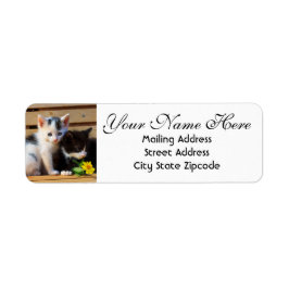 かわいい子猫と花の差出人住所 ラベル