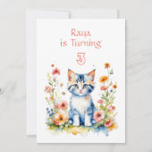 かわいい子猫と花ガールズ誕生日パーティー 招待状 (正面)
