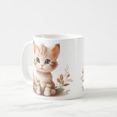 かわいい子猫と花マグカップ コーヒーマグカップ (正面左)