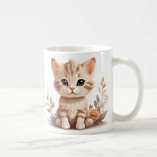 かわいい子猫と花マグカップ コーヒーマグカップ (右)