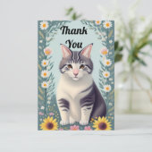 かわいい子猫と花 サンキューカード (スタンド正面)