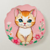 かわいい子猫と花 ラウンドクッション (裏面)