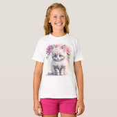 かわいい子猫と花 Tシャツ (正面フル)