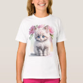 かわいい子猫と花 Tシャツ (正面)