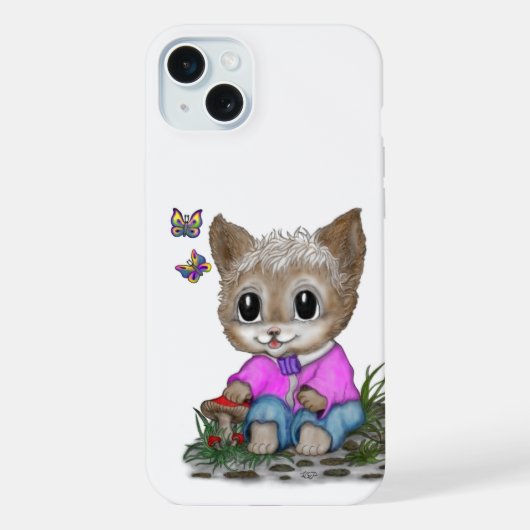 かわいい子猫と蝶々 iPhoneケース (裏面)