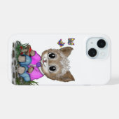 かわいい子猫と蝶々 iPhone 15ケース (裏面横)