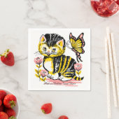 かわいい子猫と蝶の花|過去記事 スタンダードカクテルナプキン (インサイチュ)