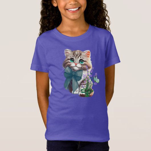 かわいい子猫と蝶 Tシャツ (正面)