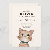 かわいい子猫と誕生日パーティー招待状 招待状 (正面/裏面)