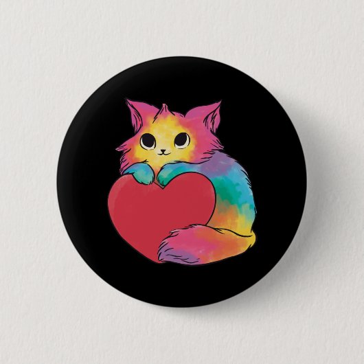 かわいい子猫と赤いハート 缶バッジ (正面)