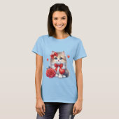 かわいい子猫と赤いバラとハートのラブアート 🐱🌹 Tシャツ (正面フル)