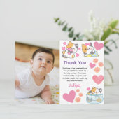 かわいい子猫と赤ちゃんの女の子の誕生日写真 サンキューカード (スタンド正面)