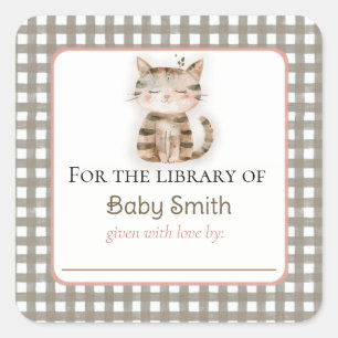 かわいい子猫と赤ちゃんシャワー蔵書票シール スクエアシール