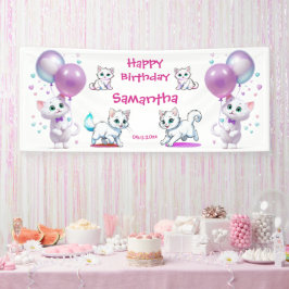 かわいい子猫と風船の赤ちゃん 誕生日おめでとう 横断幕