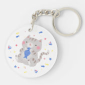 かわいい子猫と魚の夏イラストレーション キーホルダー (裏面)