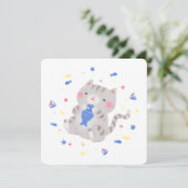 かわいい子猫と魚の夏イラストレーション 招待状 (スタンド正面)