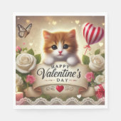 かわいい子猫にバラ、ろうそく、ハート スタンダードランチョンナプキン (正面)