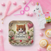 かわいい子猫にバラ、ろうそく、ハート ペーパープレート (パーティー)