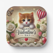 かわいい子猫にバラ、ろうそく、ハート ペーパープレート (正面)