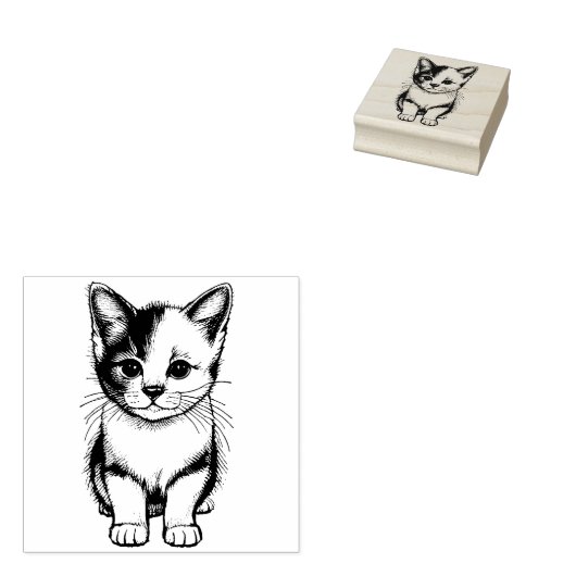 かわいい子猫のための木製アートスタンプ|猫好き ラバースタンプ (押印)
