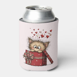 かわいい子猫のイラストが入ったハートの箱入り 缶クーラー