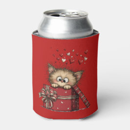 かわいい子猫のイラストが入ったハートの箱入り 缶クーラー