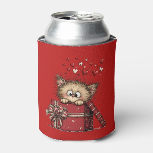 かわいい子猫のイラストが入ったハートの箱入り 缶クーラー (缶正面)