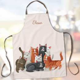 かわいい子猫のイラスト付きのカスタムネーム エプロン