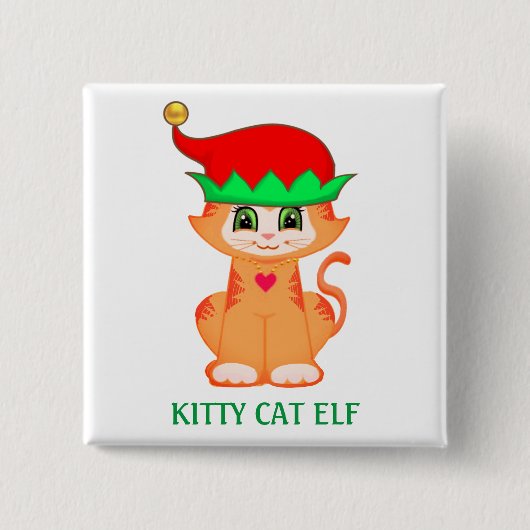 かわいい子猫のエルフ クリスマス 缶バッジ (正面)